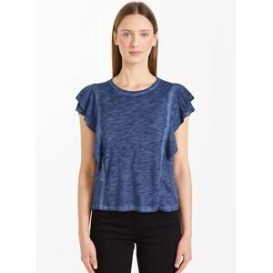 Wit & Wisdom Women's Ruffle Sleeve Slub Knit Tee - Size XS, Blue